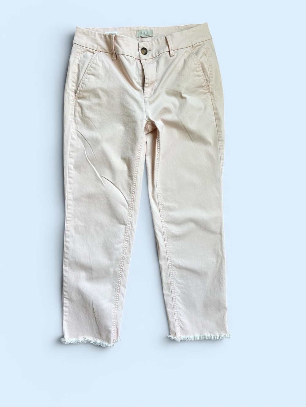 LOFT Pink Girlfriend Chino Pants Size 4 Cropped Frayed Hem Casual Preppy